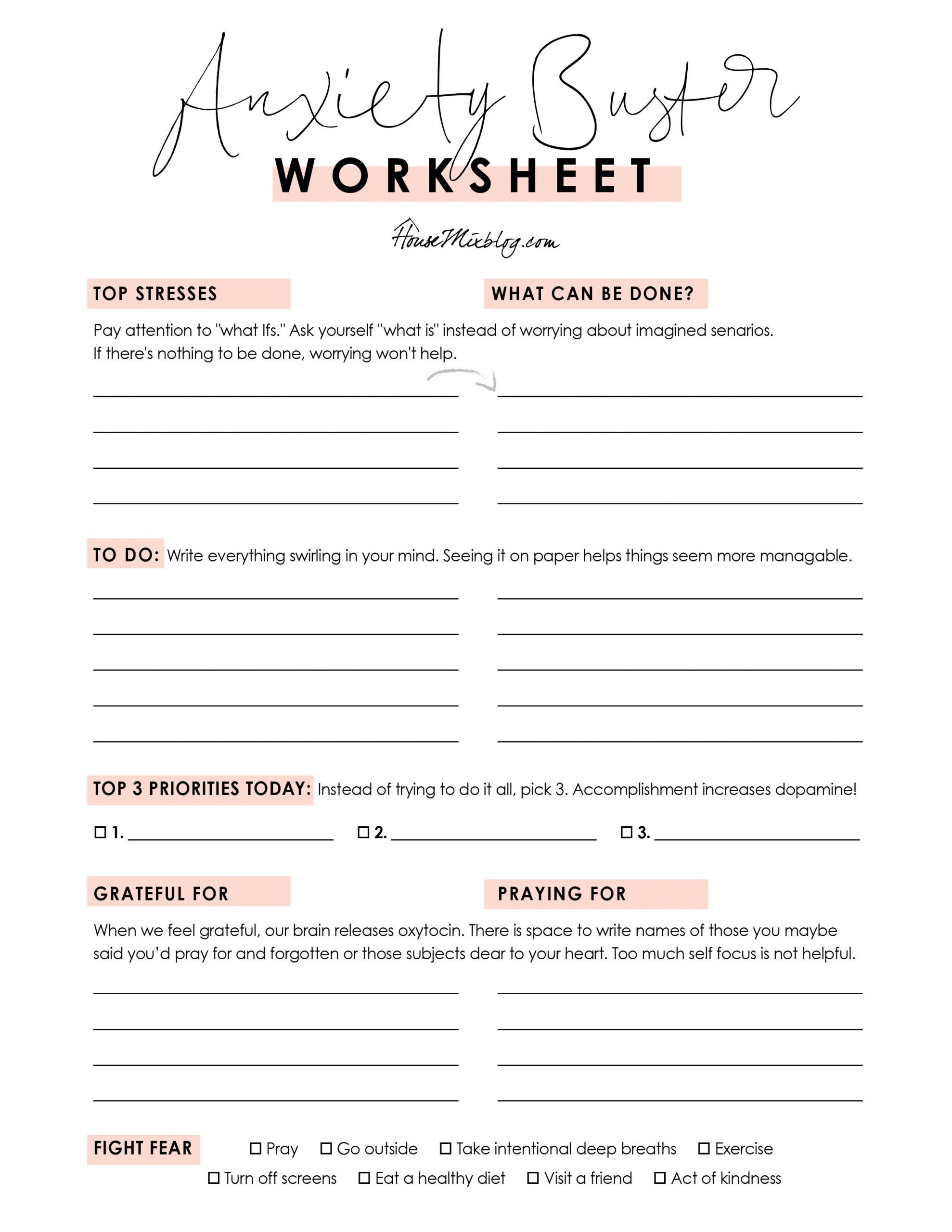 Printable Anxiety Worksheets