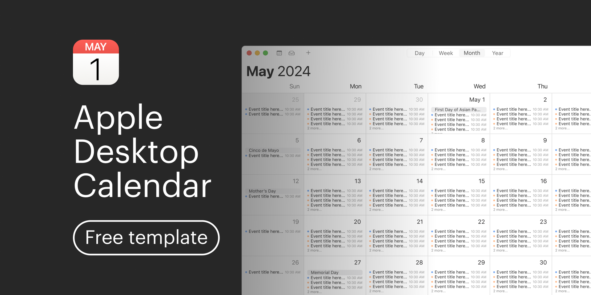 Apple Desktop Calendar Template Figma