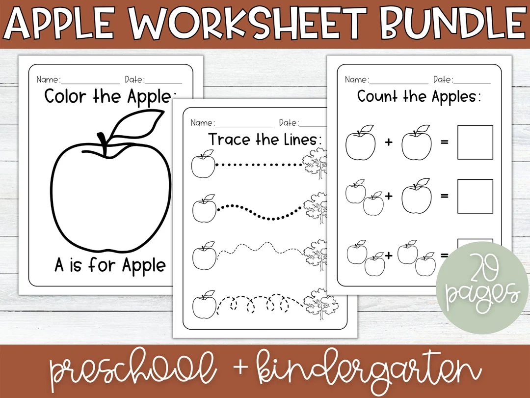 Apple Worksheets Homeschool Worksheet Bundle Preschool Worksheets Kindergarten Apple Unit Printable Worksheets Homeschool Printable Etsy