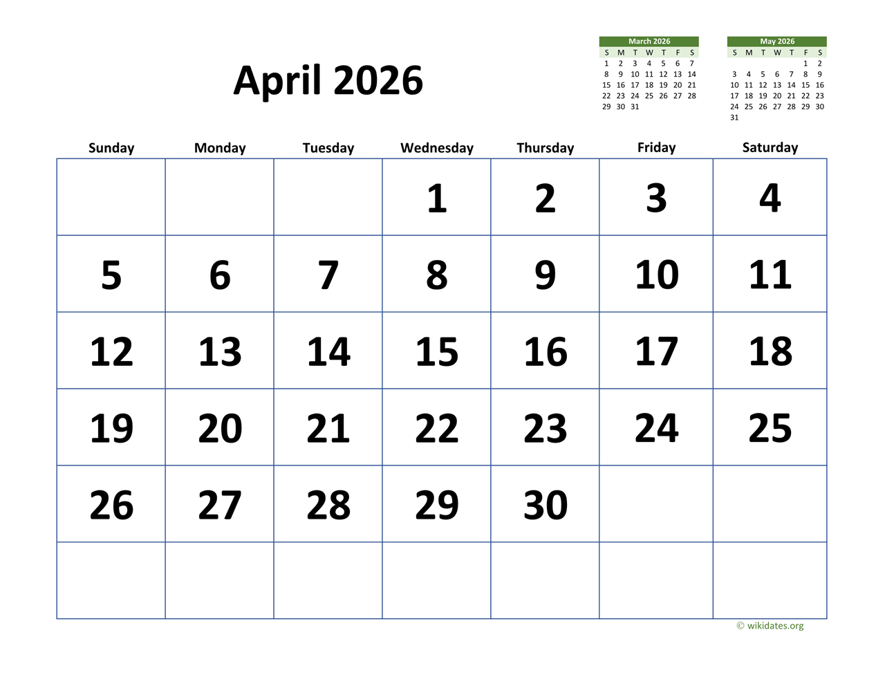 Printable Calendar For April 2026