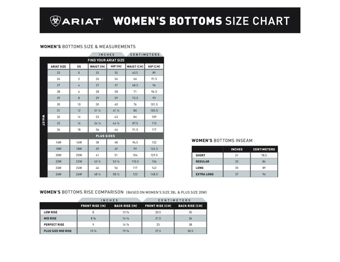 Ariat Printable Size Chart