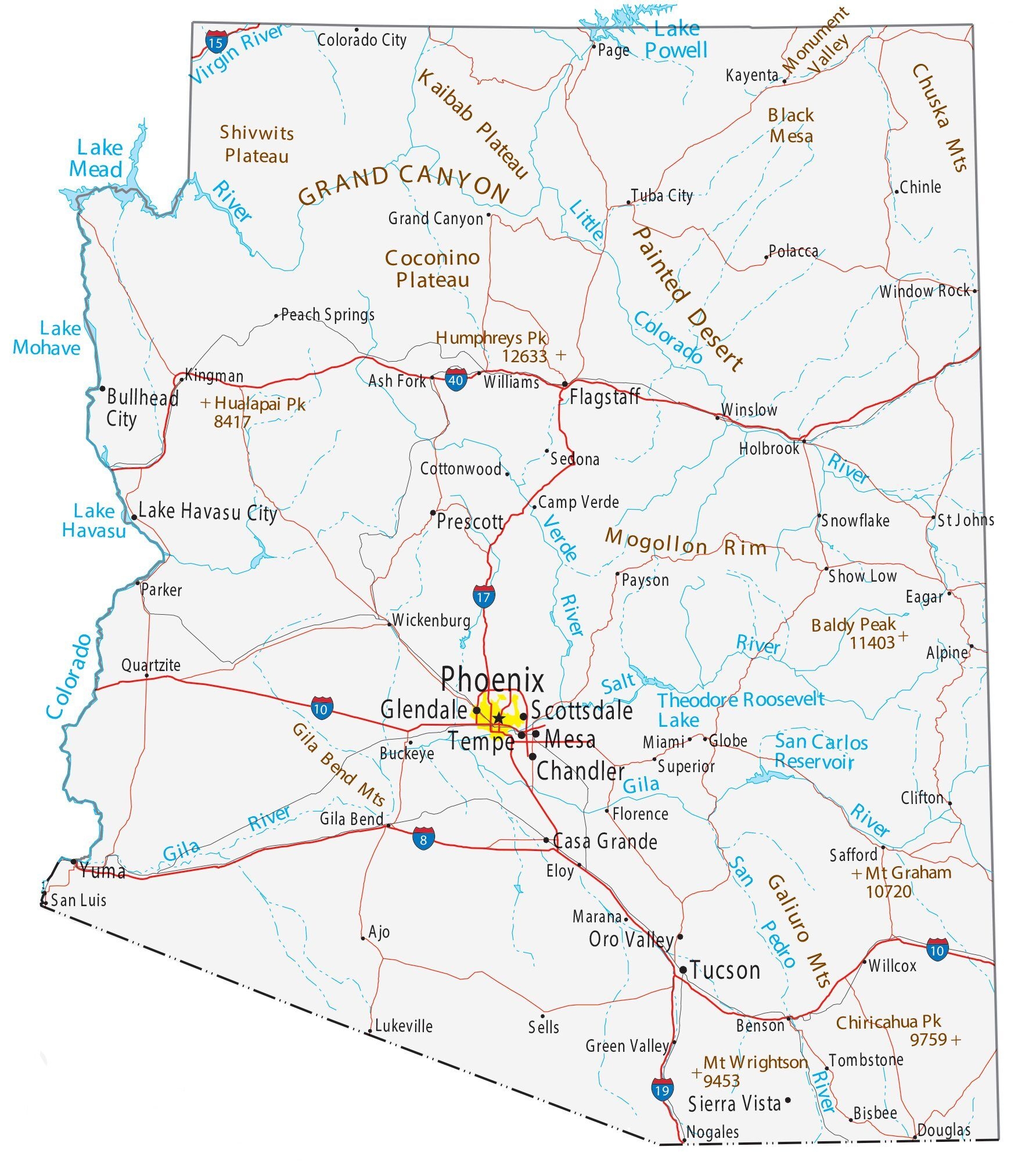 Printable Map Of Arizona