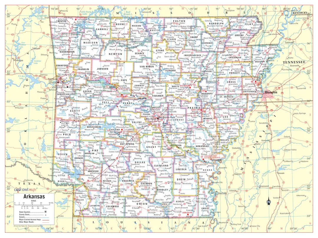 ARKANSAS State Wall Map Large Print Poster 32