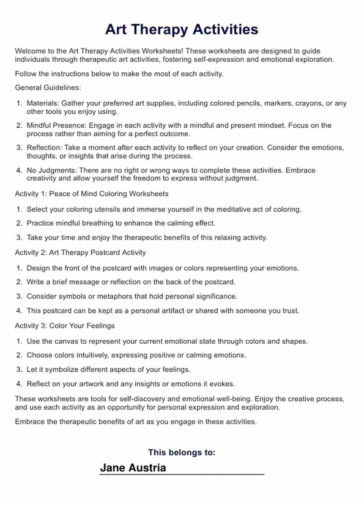 Art Therapy Activities Template Example Free PDF Download Art Therapy Activities Template Example Free PDF Download