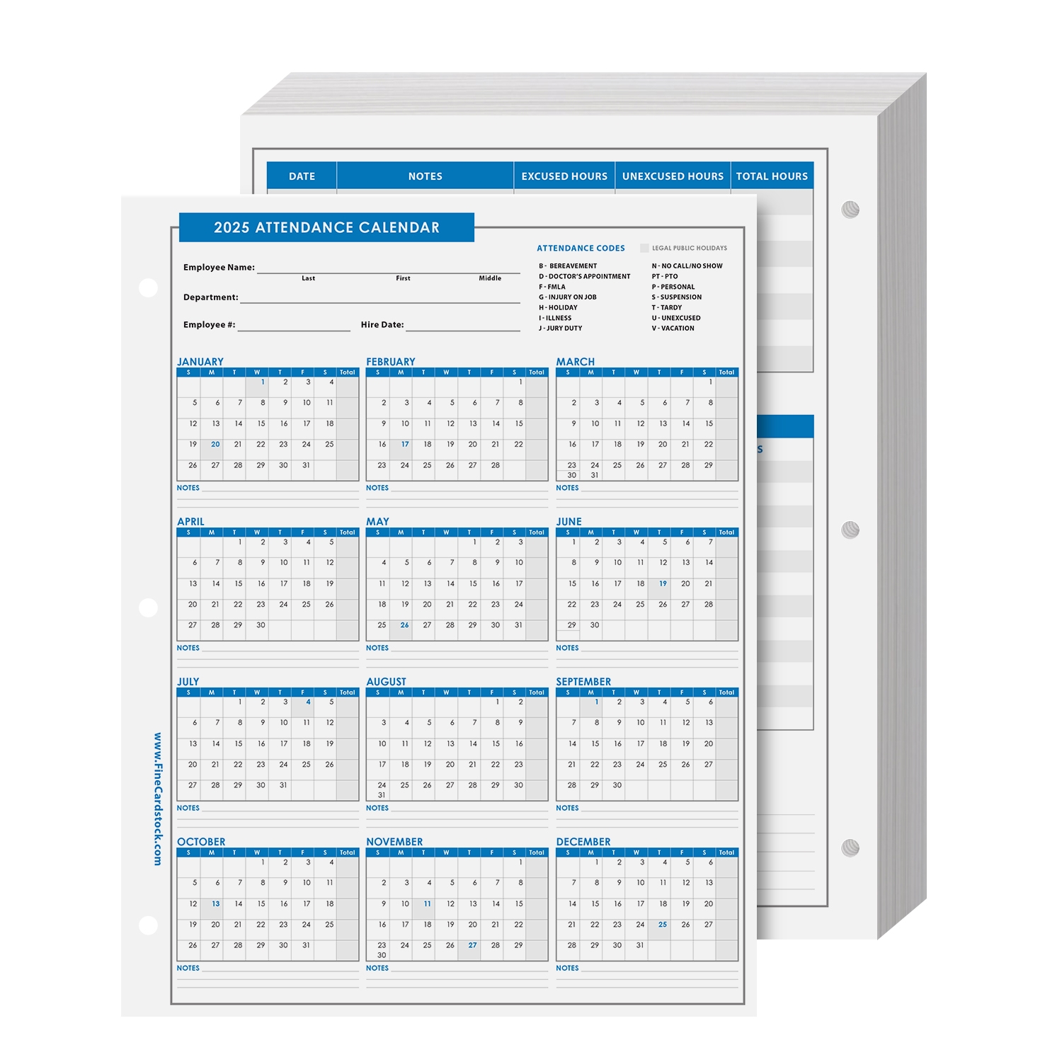Attendance Calendar Year Of 2025 Bulk And Wholesale Fine Cardstock