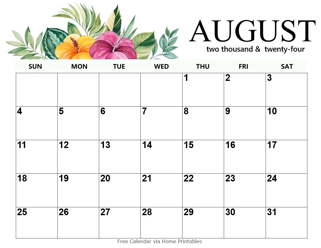 Cute August Calendar Printable Cute August Calendar Printable
