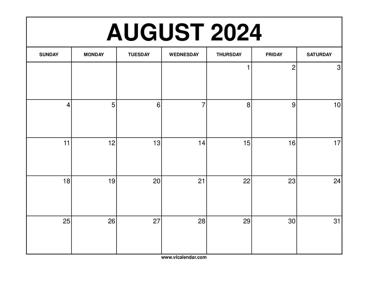 August Free Printable Calendar