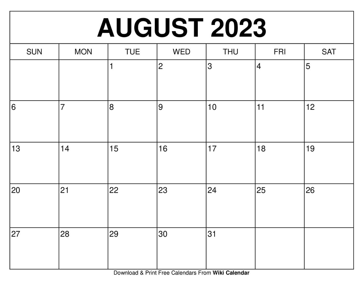 Free August Calendar Printable
