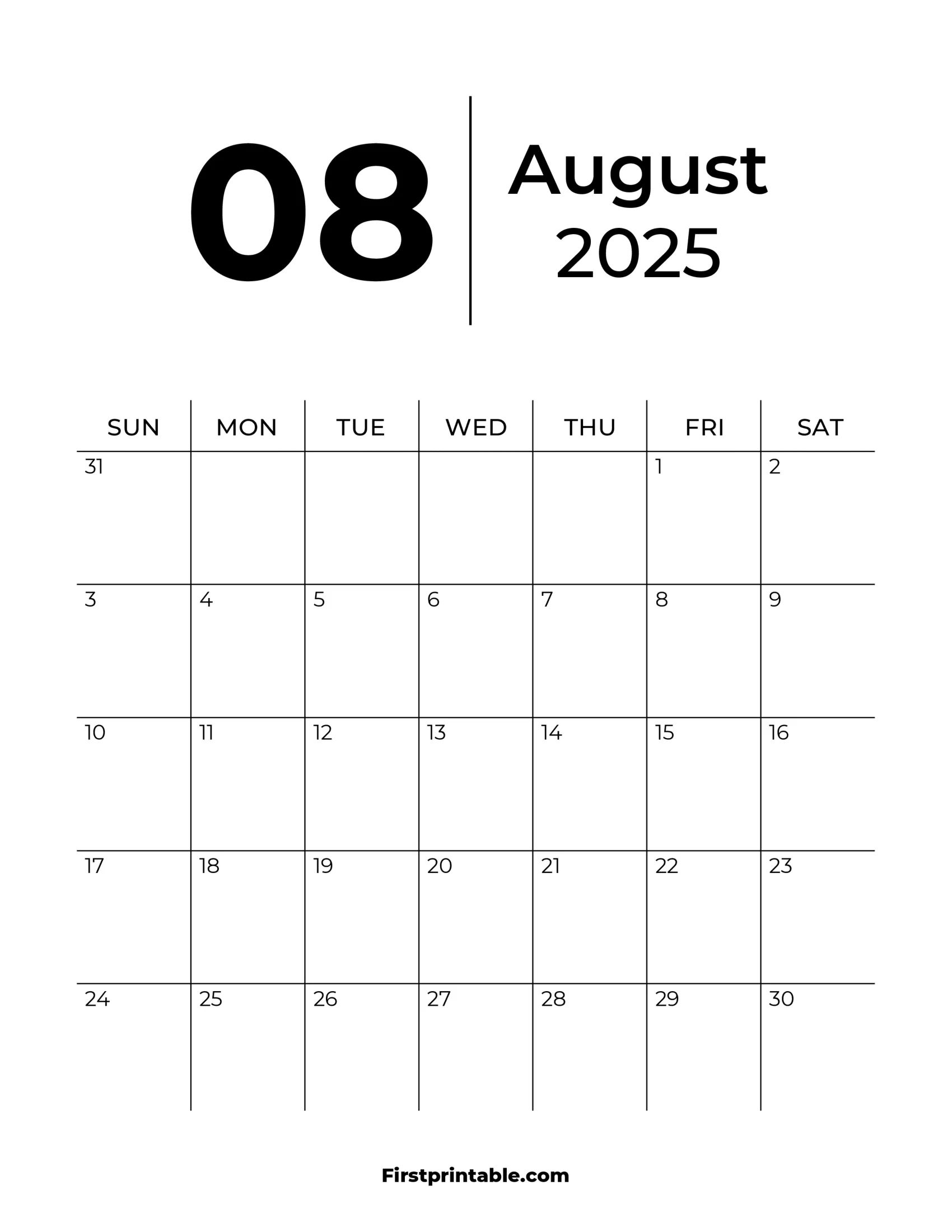August 2025 Calendars Free Printable Fillable