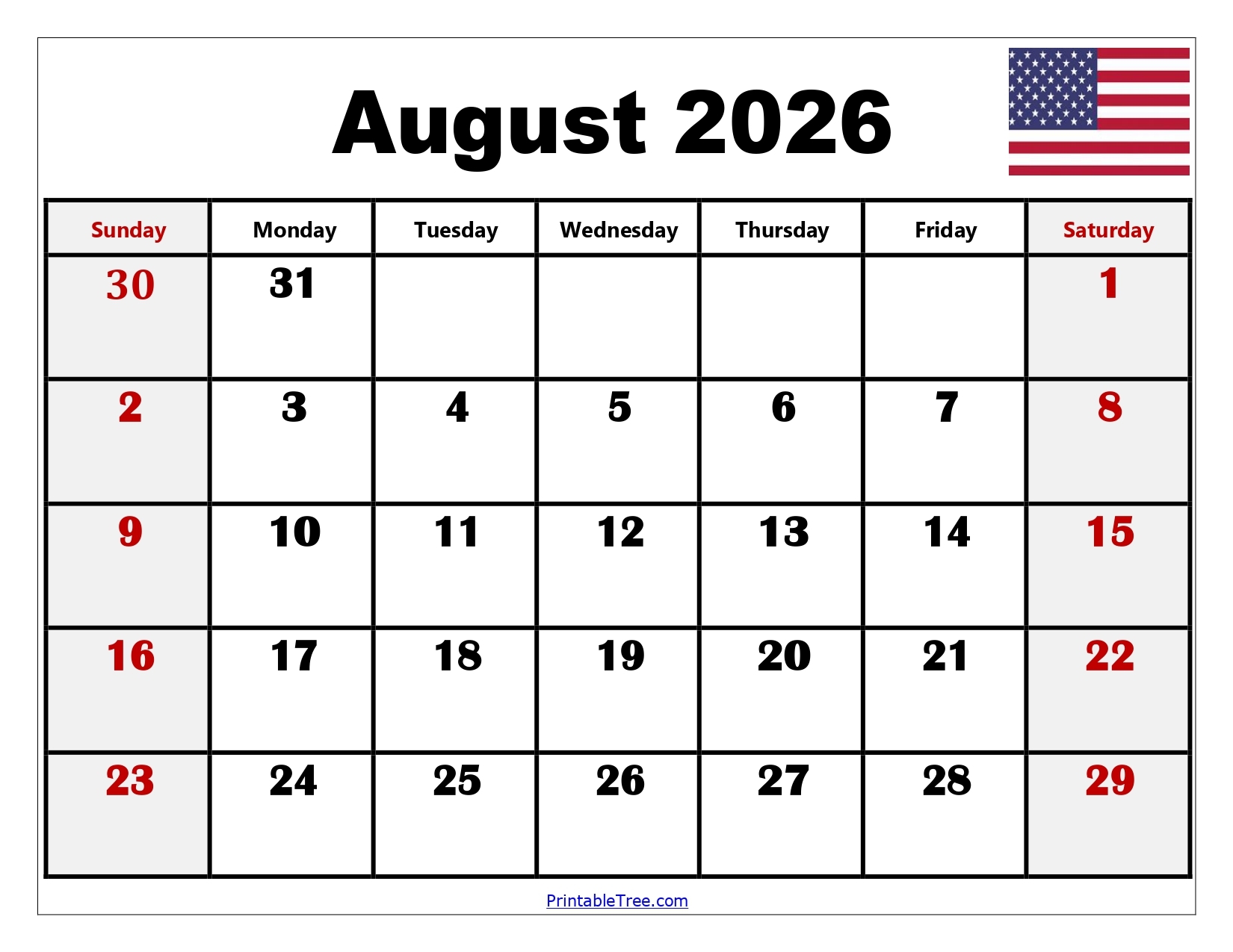 August 2026 Calendar Printable Pdf
