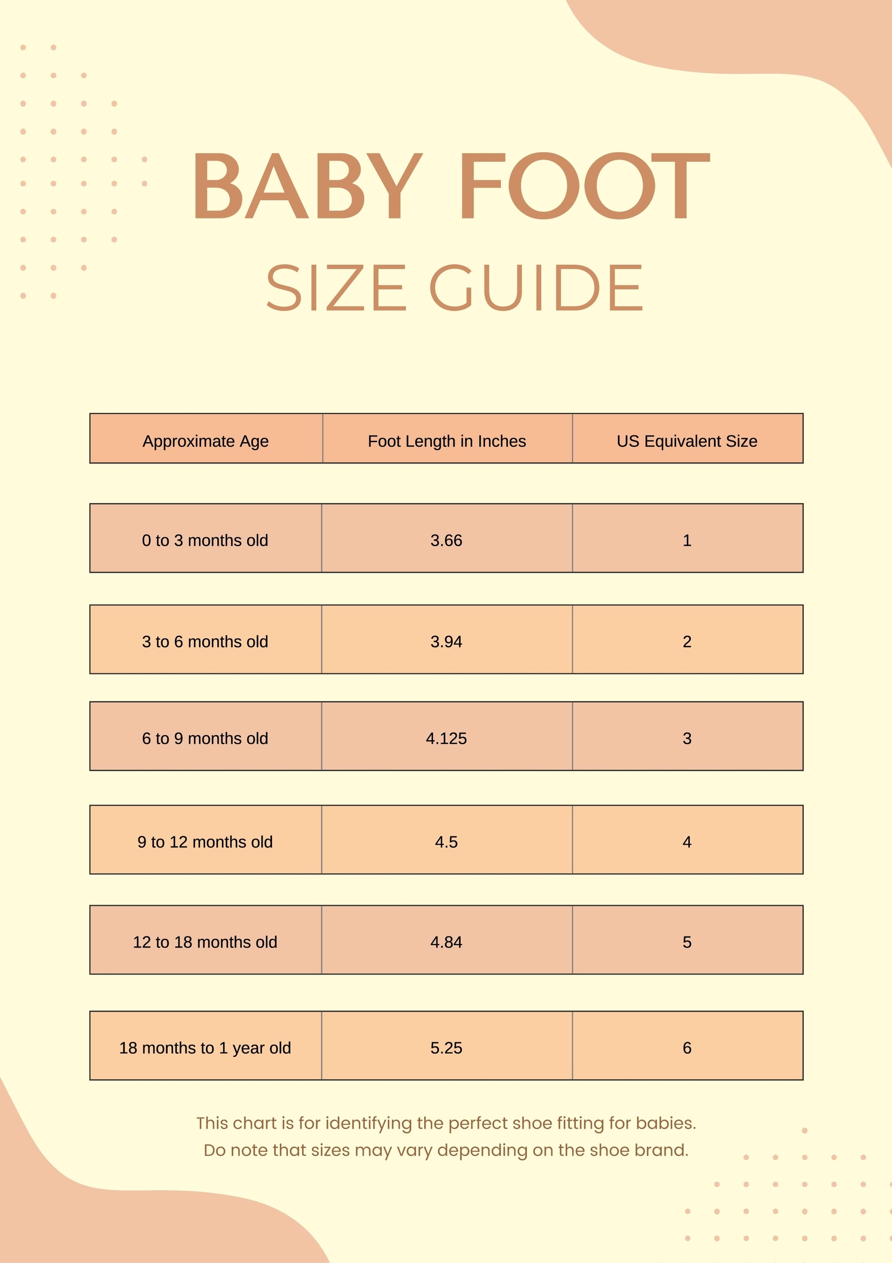 Printable Baby Shoe Size Chart