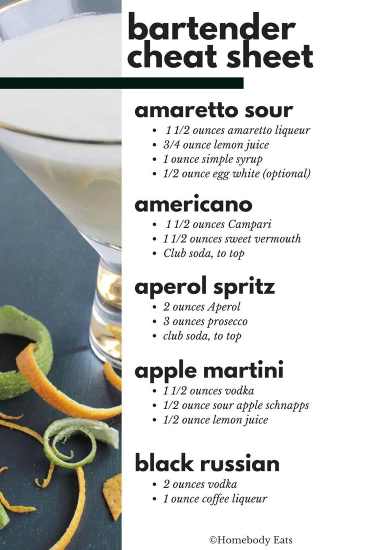 Bartender Cheat Sheet Free PDF 45 Cocktails Homebody Eats