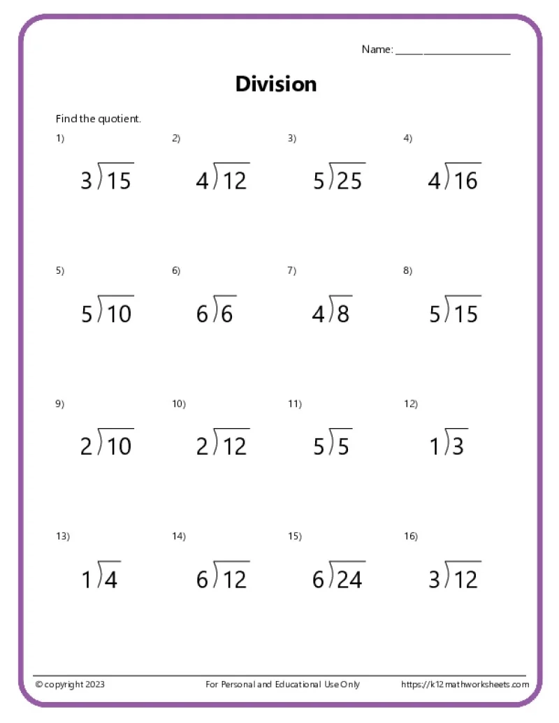 Basic Division Worksheets