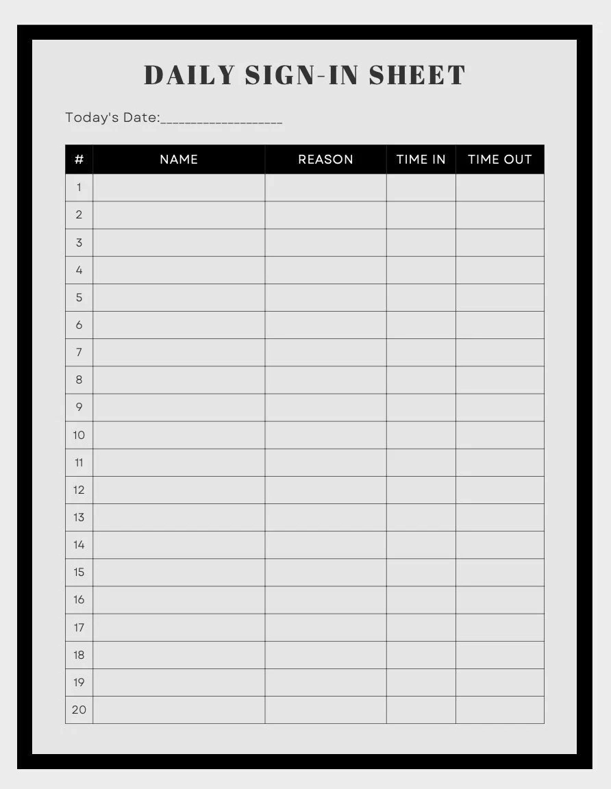 Basic Sign In Sheet Printable