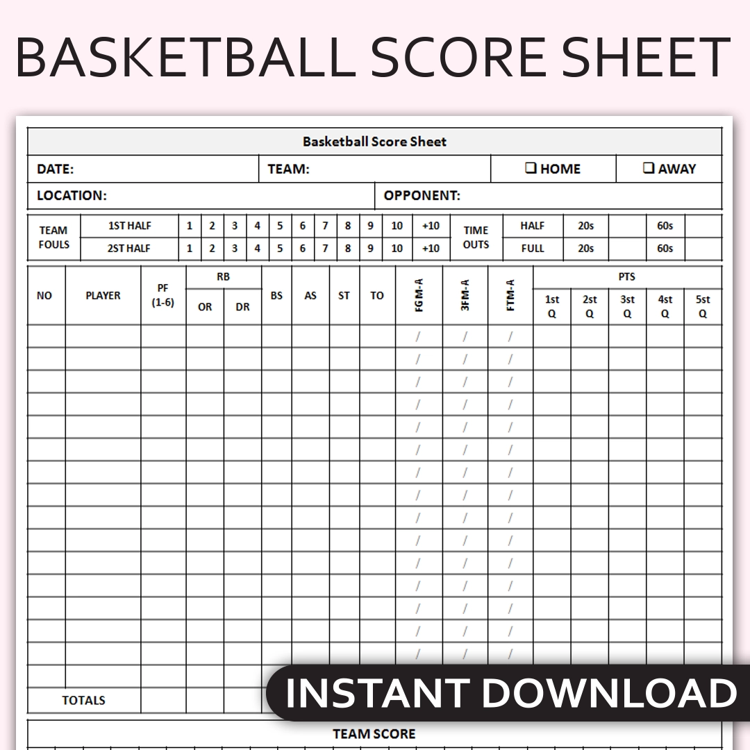 Printable Template Basketball Stat Sheet