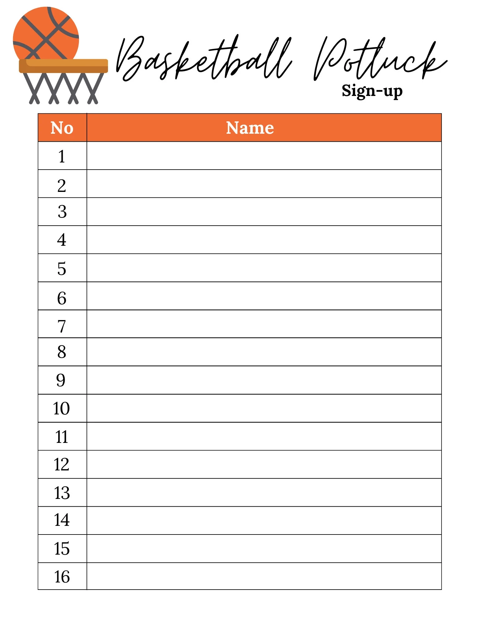 Printable Basketball Sign Up Sheet