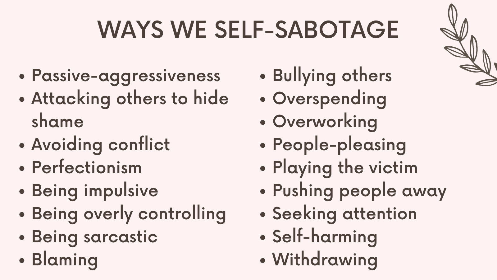 Printable Self Sabotaging Behaviors Worksheets