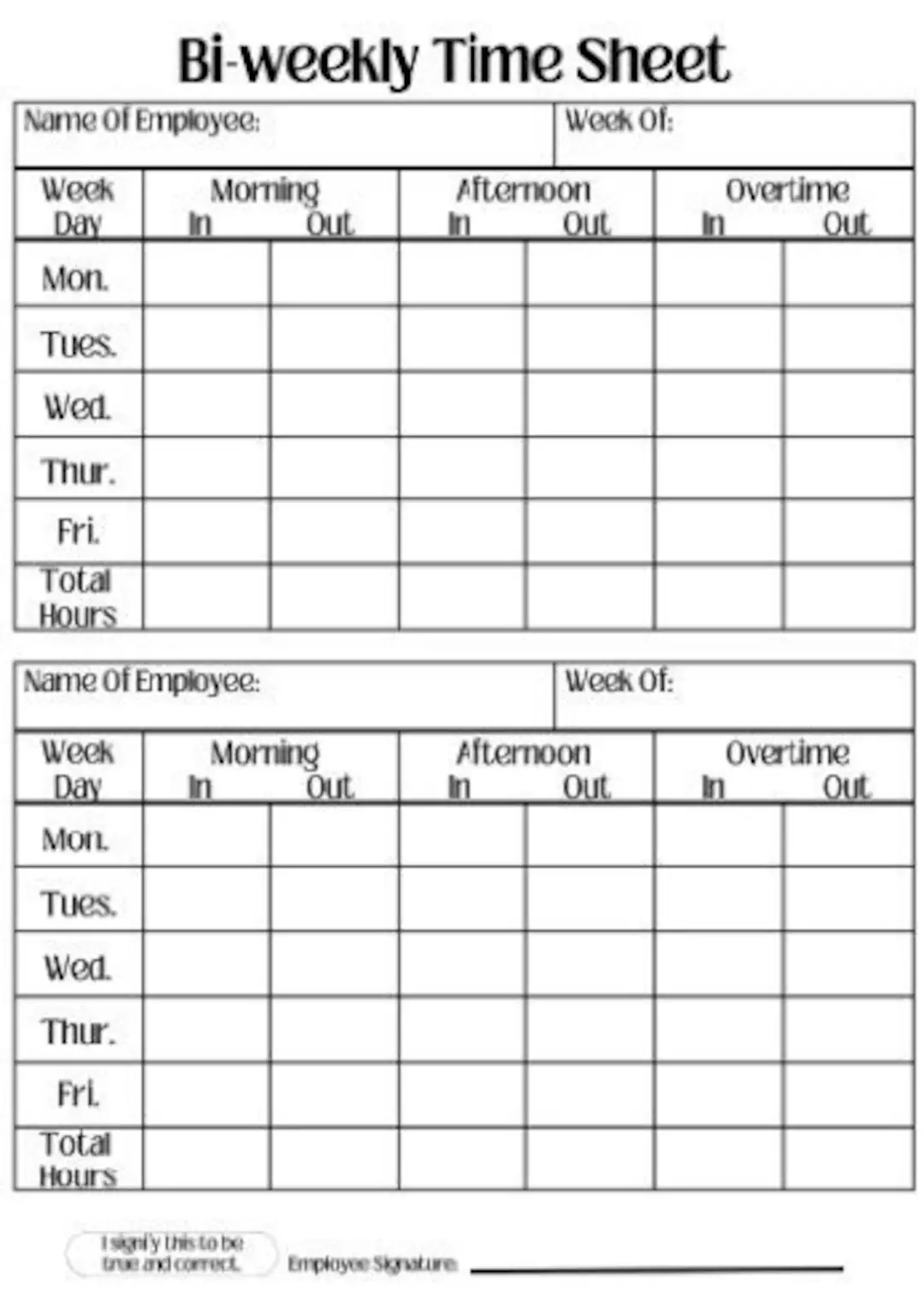 Printable 2 Week Time Sheets