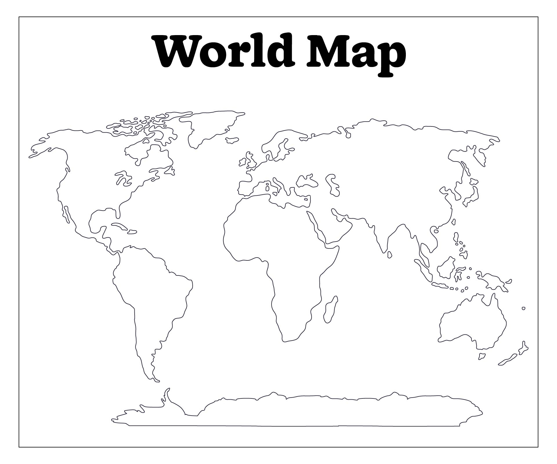 Black And White World Map 20 Free PDF Printables Printablee