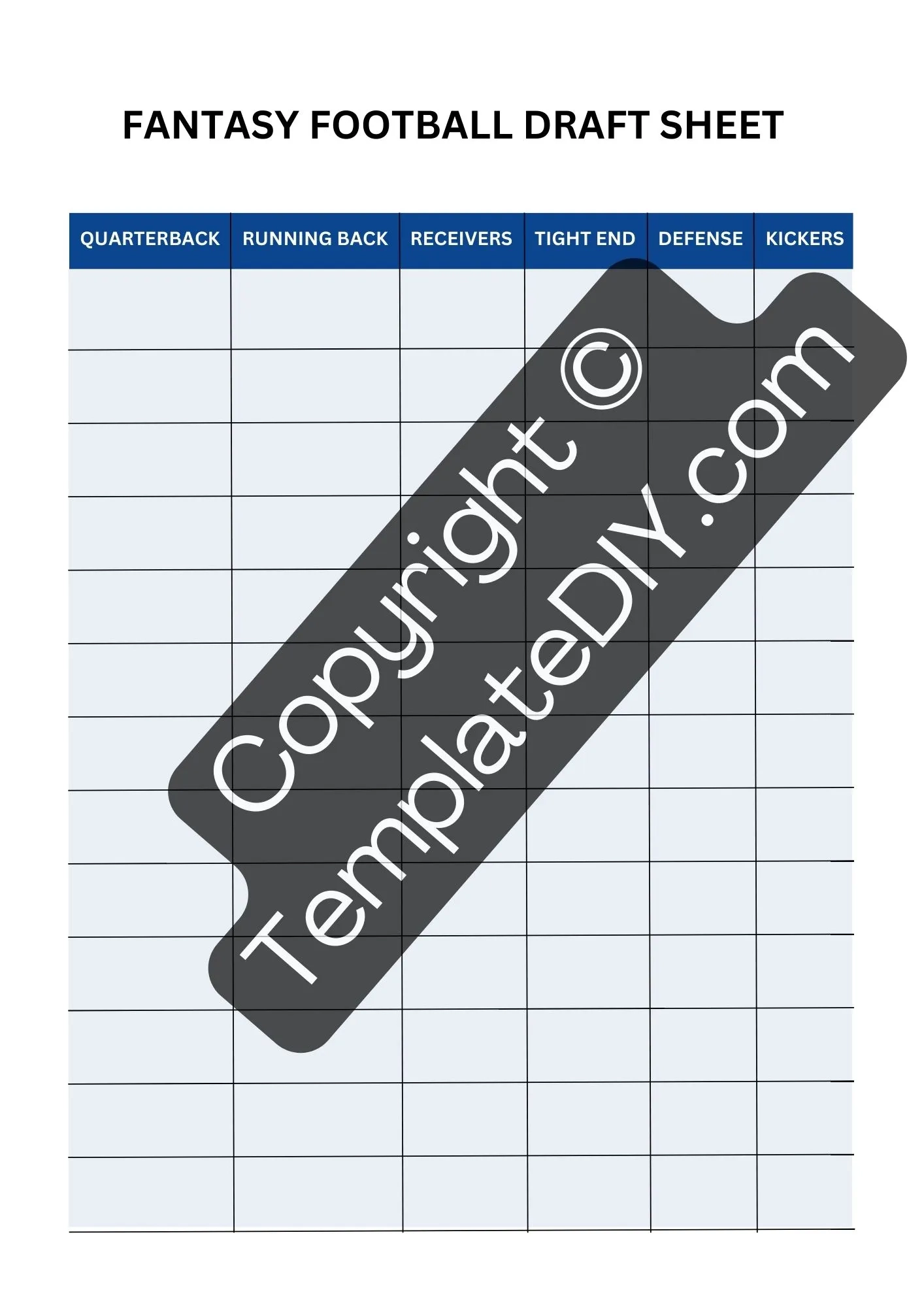 Blank Fantasy Football Draft Sheet Template PDF Word