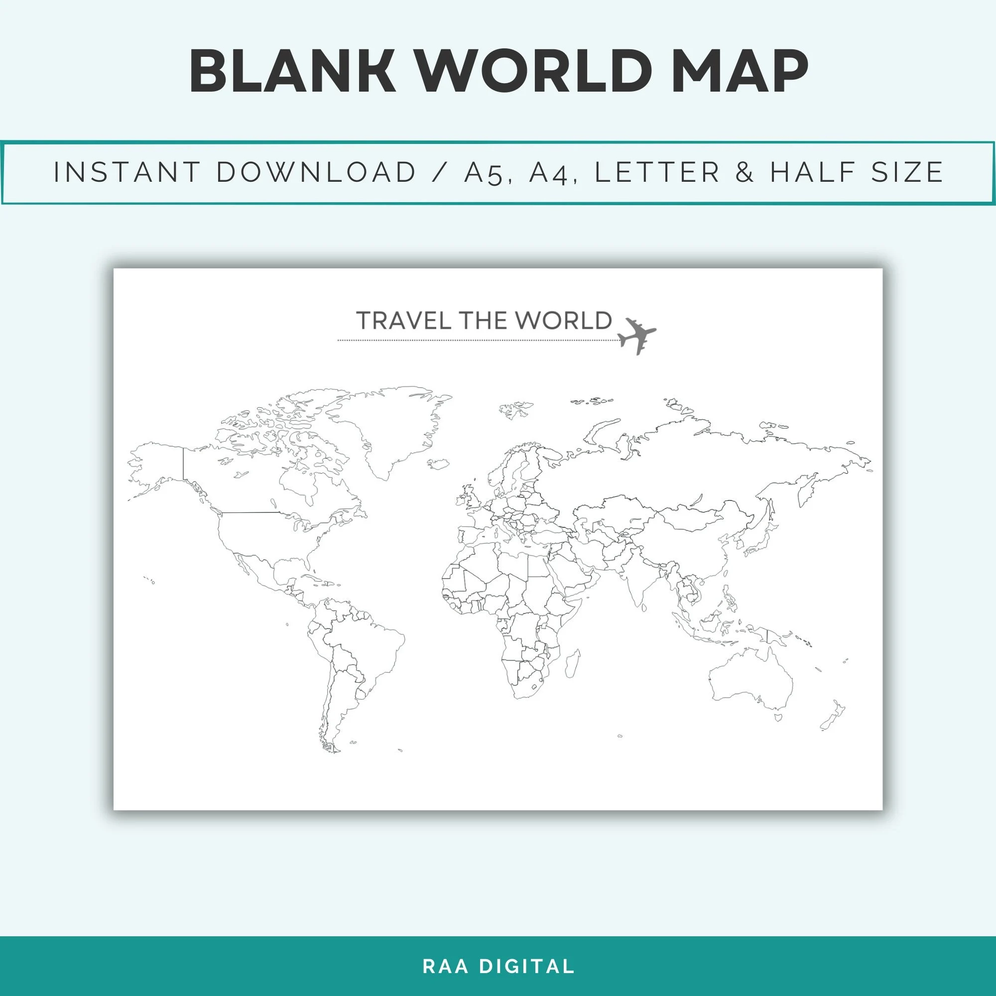 Blank Outline World Map Travel Tracker Bucket List Where I ve Been digital File Etsy