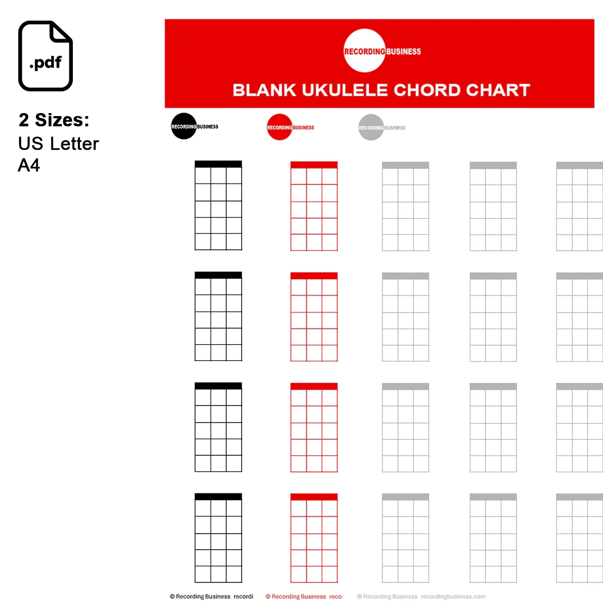 Blank Ukulele Chord Chart Printable PDF Recording Business Store