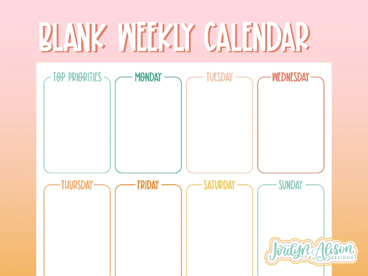 Blank Weekly Calendar Template Simple Calendar Printable 