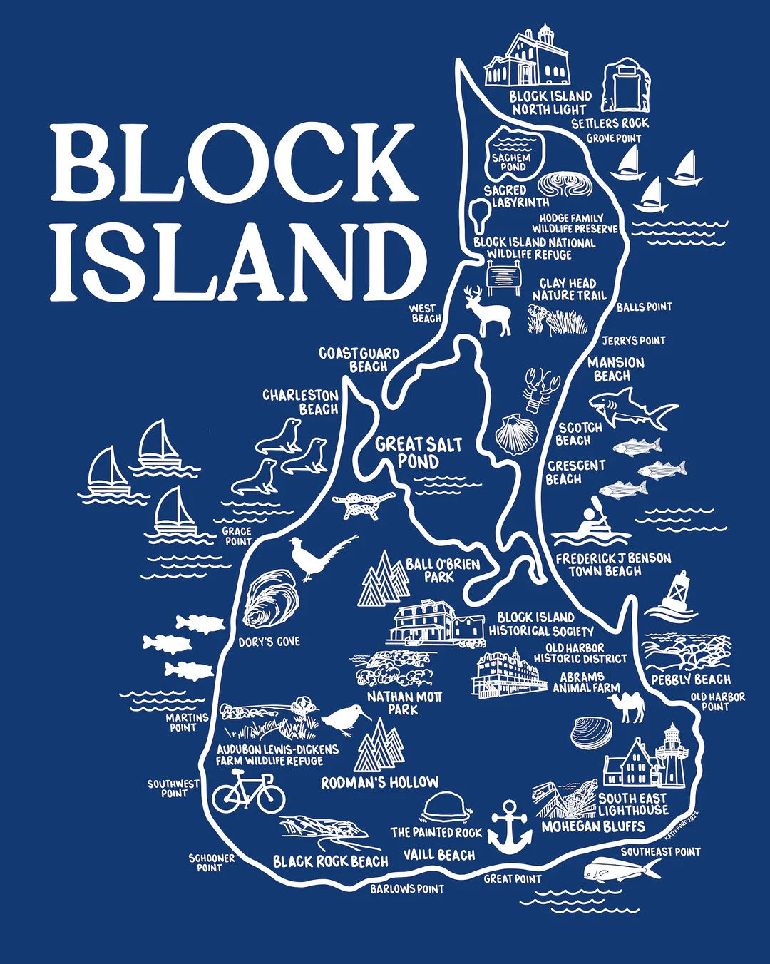 Block Island Map Print Whereabouts Shop