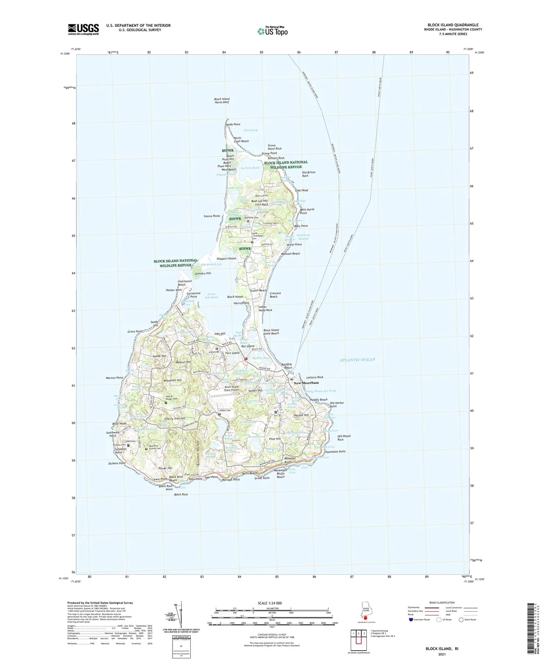 Block Island Rhode Island US Topo Map MyTopo Map Store