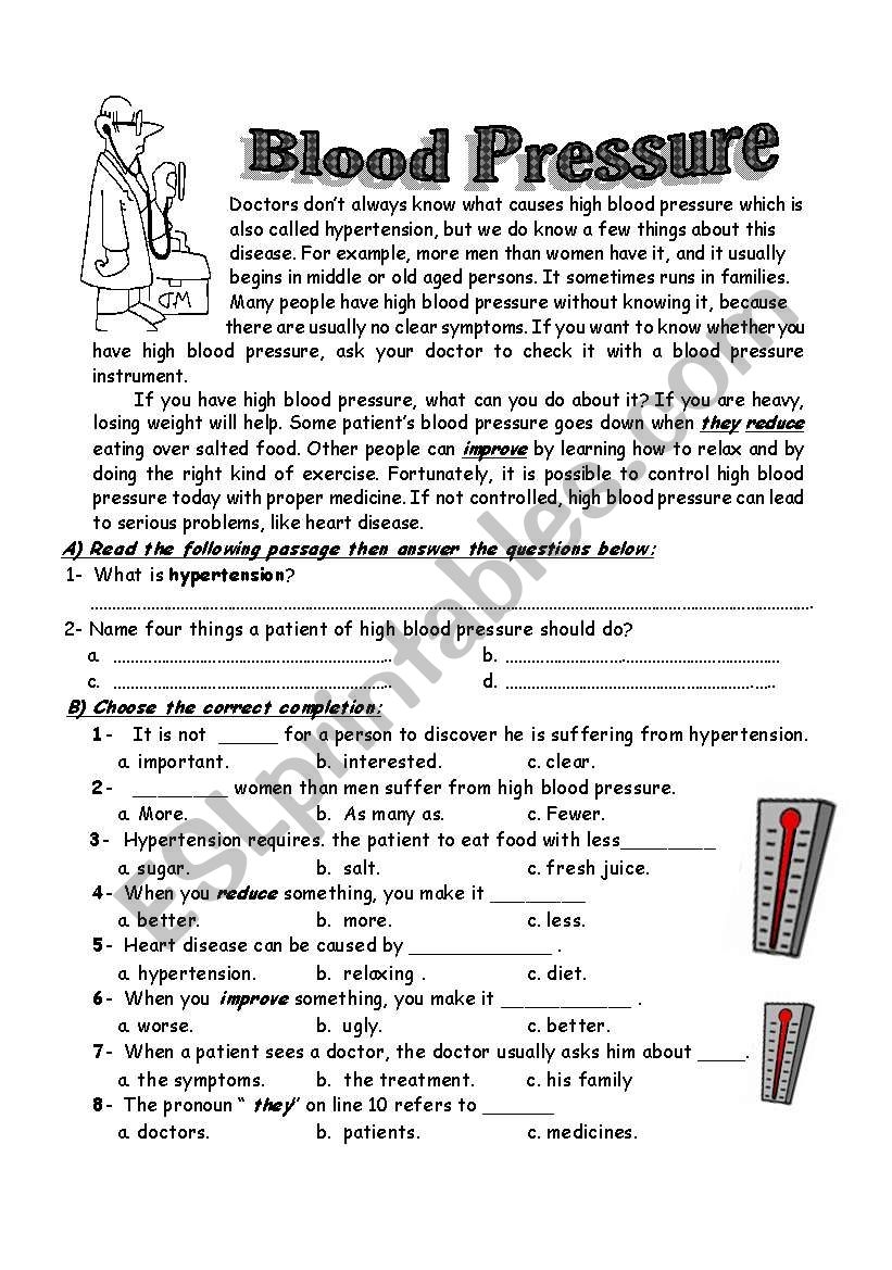 Blood Pressure Worksheets Printable