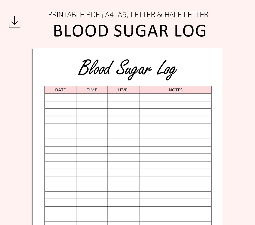 Blood Sugar Log Printable Blood Sugar Reading Tracker Blood Glucose Tracker Diabetes Printable PDF A4 A5 Letter Half Letter Etsy