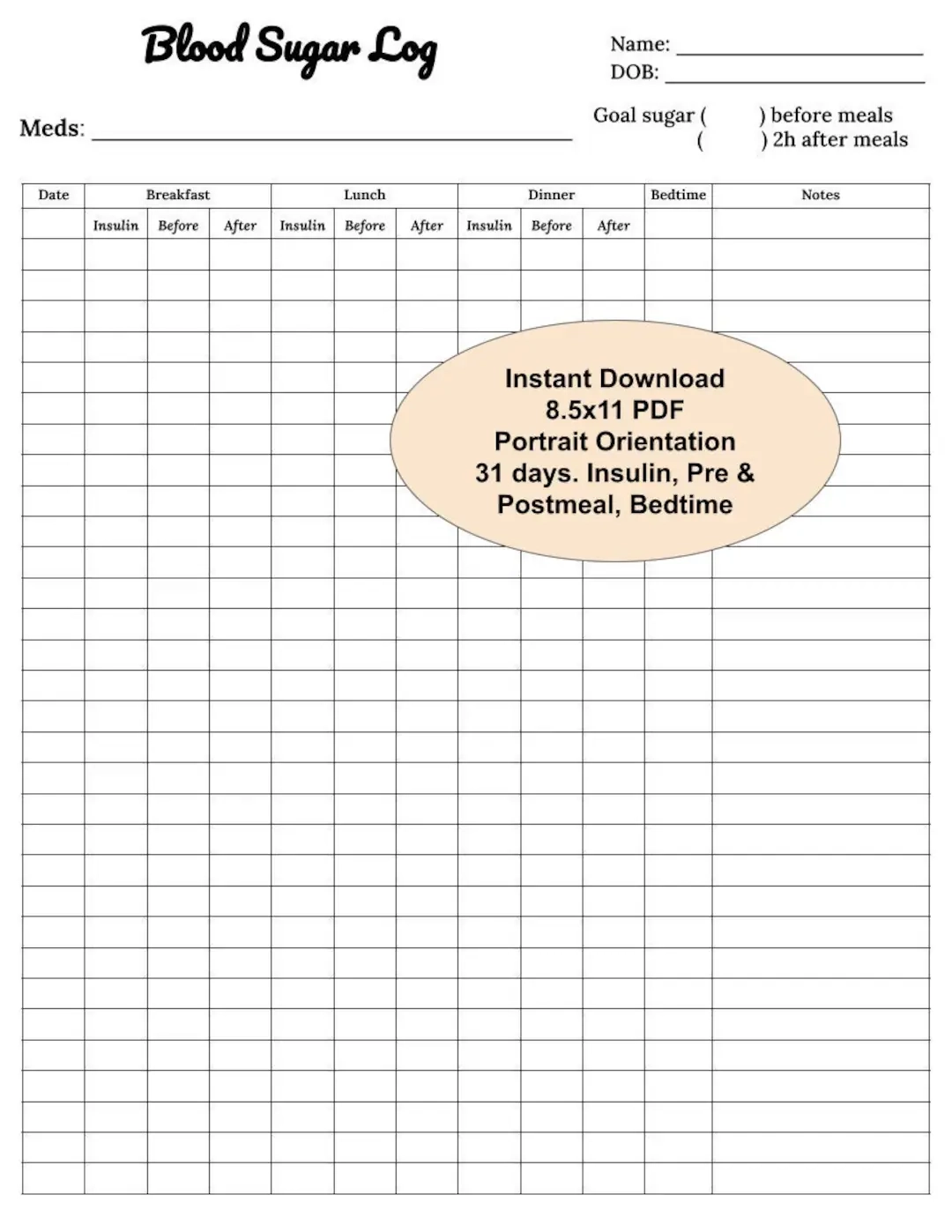 Blood Sugar Logs Bundle Endocrinologist Approved Printable Blood Glucose Log Diabetes Log Instant Download Etsy