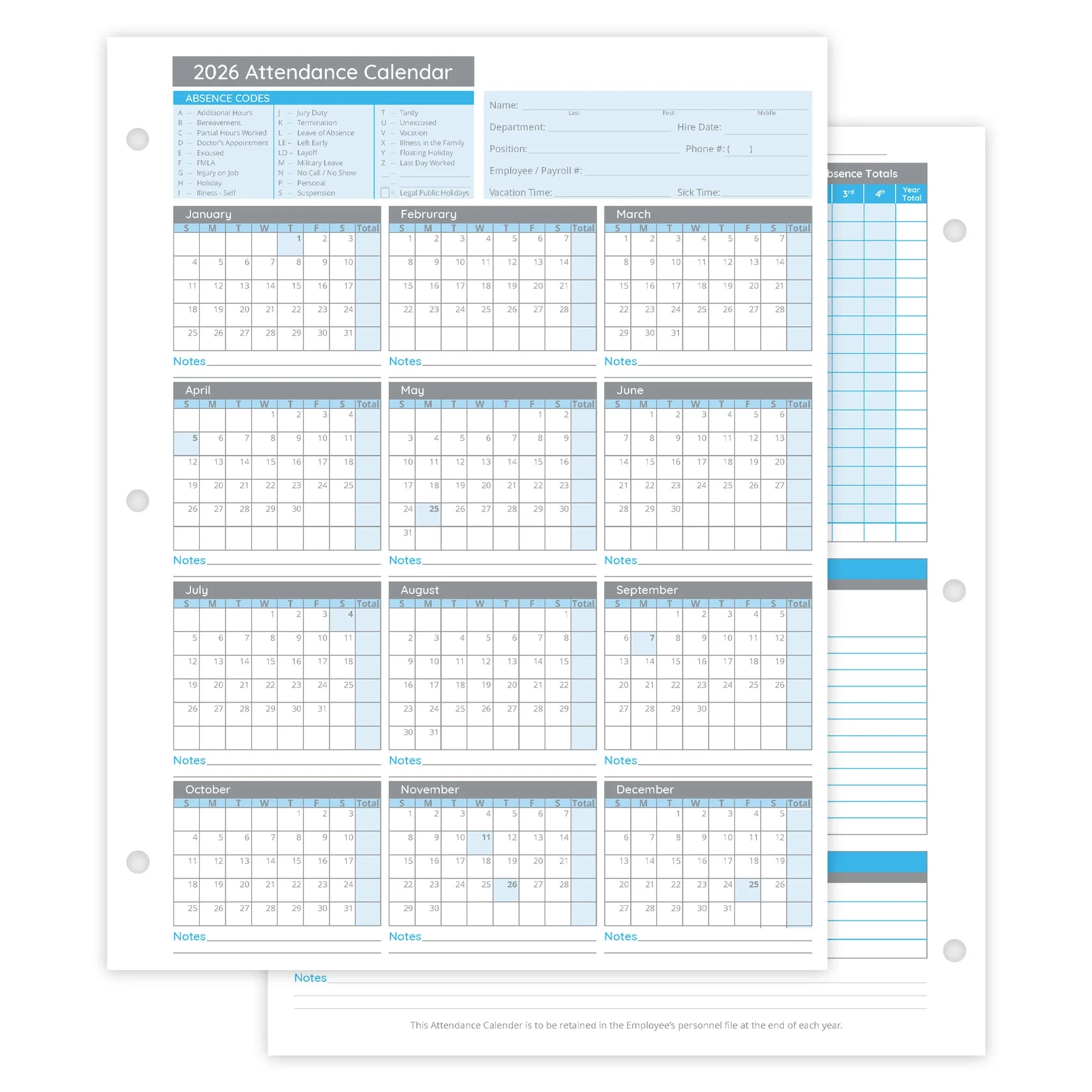 Printable Attendance Calendar