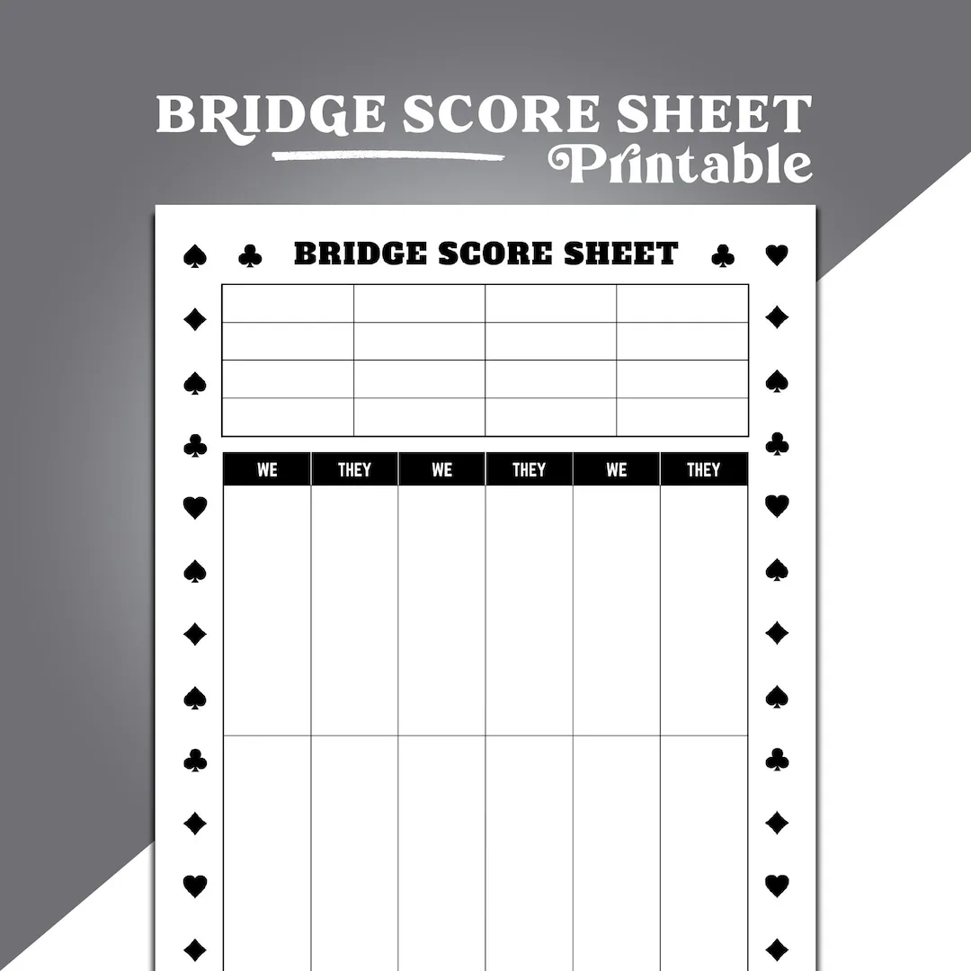 Pdf Printable Bridge Score Sheets