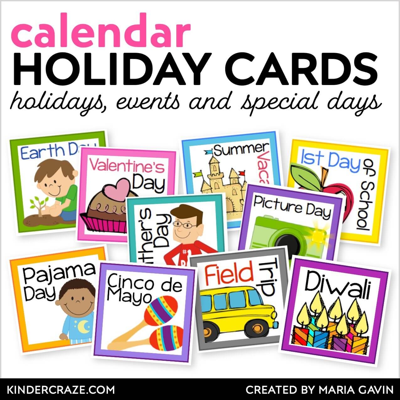 Calendar Cards For Holidays And Special Days EDITABLE Kinder Craze Calendar Cards For Holidays And Special Days EDITABLE Kinder Craze