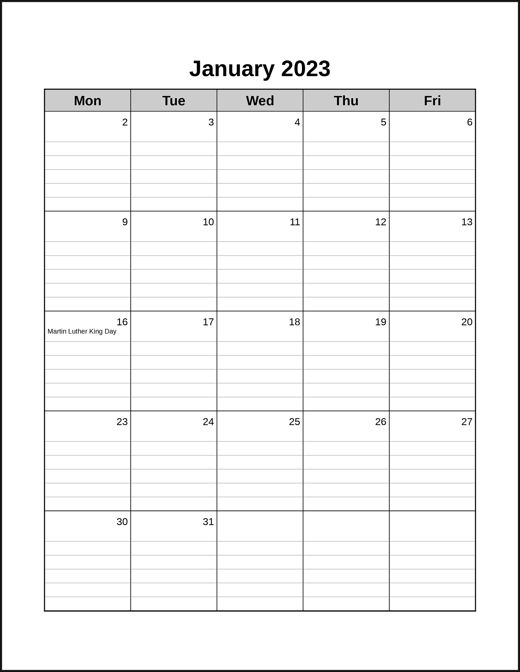 Printable Blank Monthly Calendar With Lines