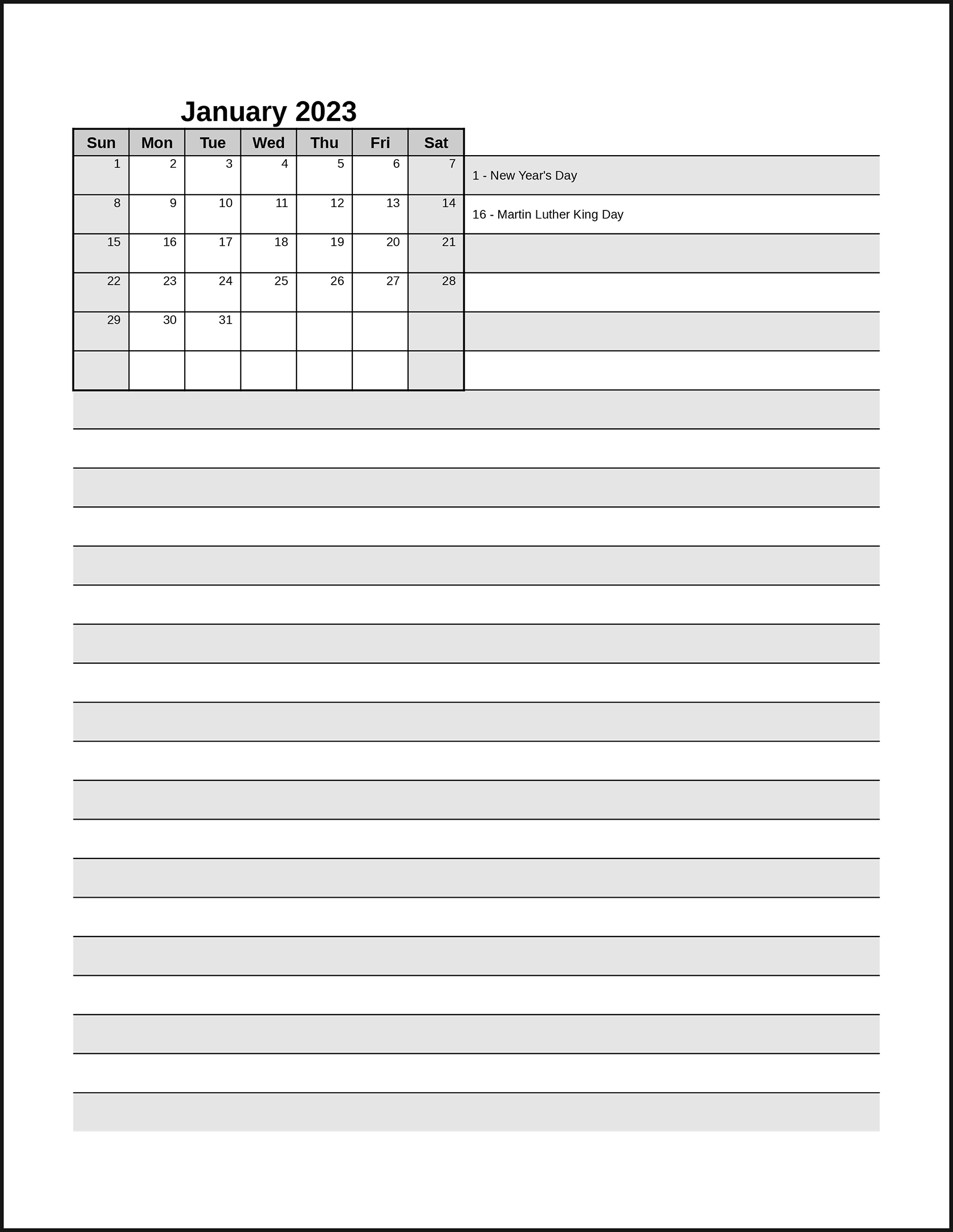CalendarsThatWork Room For Notes