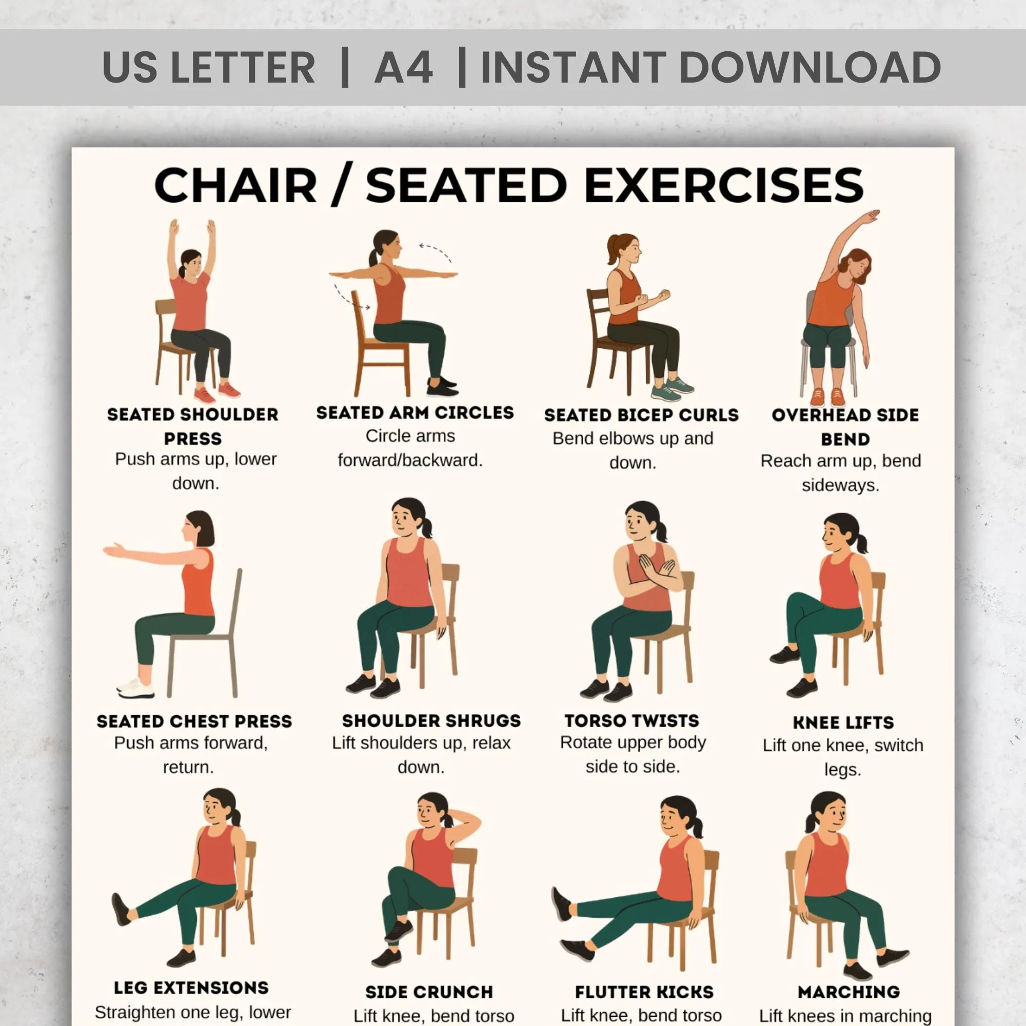 Chair Seated Exercises Gentle Workout PDF Low Impact Fitness For Seniors Adults Printable Exercise Chart Instant Download Etsy Chair Seated Exercises Gentle Workout PDF Low Impact Fitness For Seniors Adults Printable Exercise Chart Instant Download Etsy