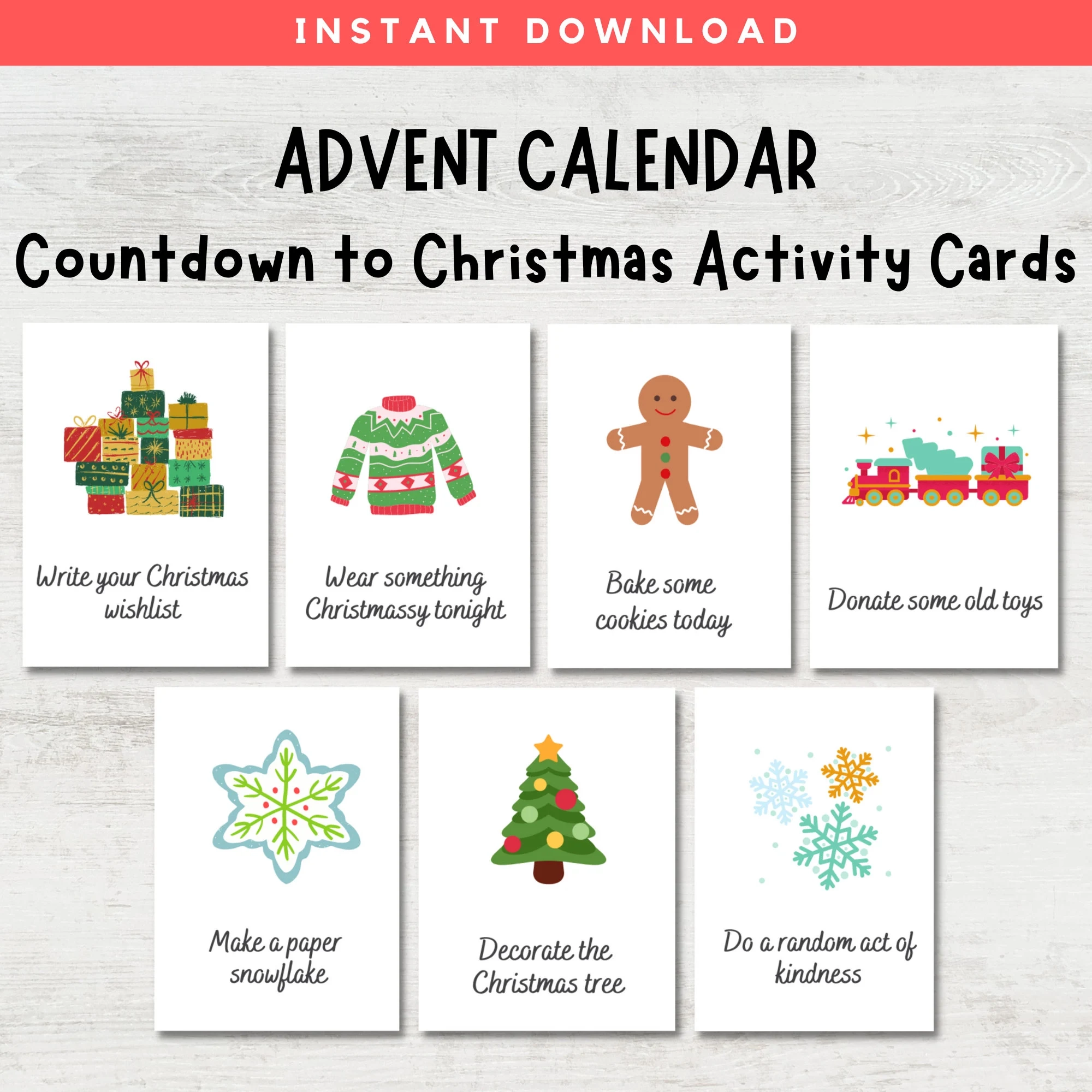 Christmas Advent Calendar Activity Cards Family Fun PDF Etsy