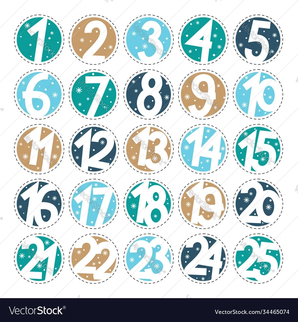 Christmas Advent Calendar Stickers With Numbers Vector Image