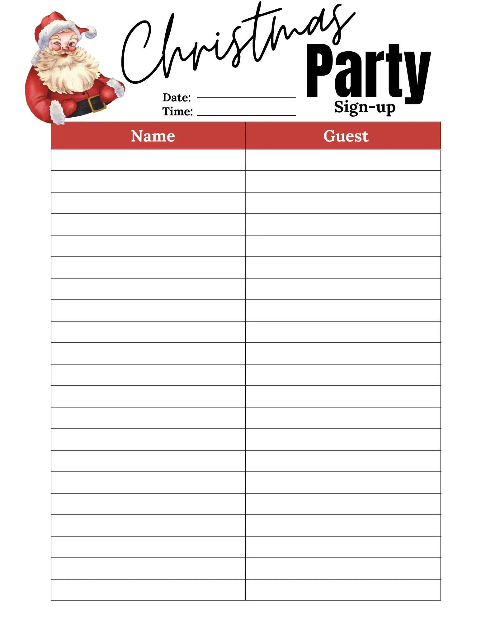 Christmas Party Sign Up Sheet Christmas Sign Up Party Sign Up Sheet Christmas Santa Sign Up Sheet Christmas Sign Up Sheet Etsy