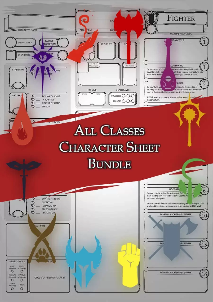 Class Character Sheets The Bundle Dungeon Masters Guild Dungeon Masters Guild