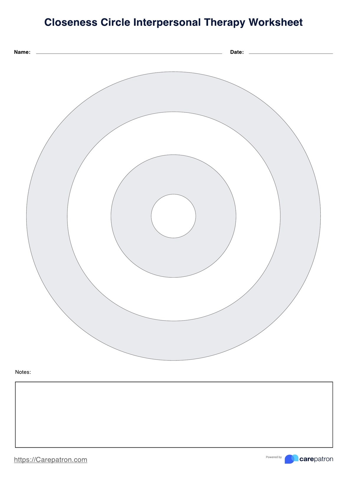Closeness Circle Interpersonal Therapy Worksheet