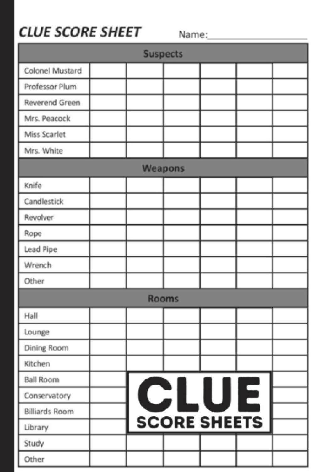 Clue Printable Sheets