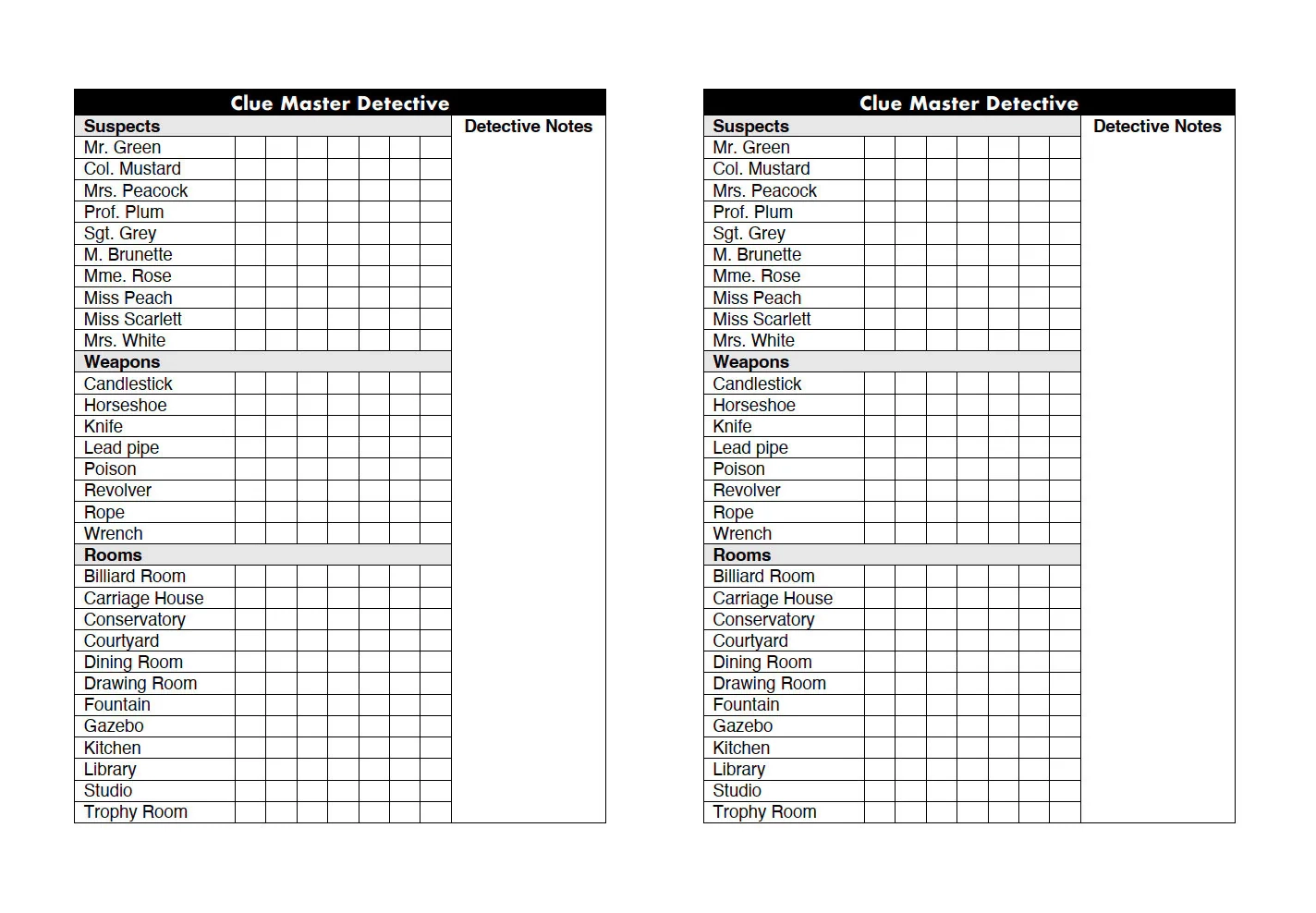 Clue Master Detective Sheets Printable