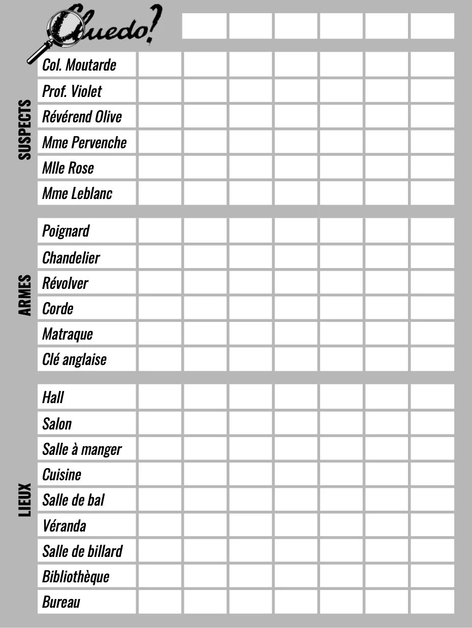 Cluedo Classic Score Sheets english Fran ais Espa ol R RemarkableTablet