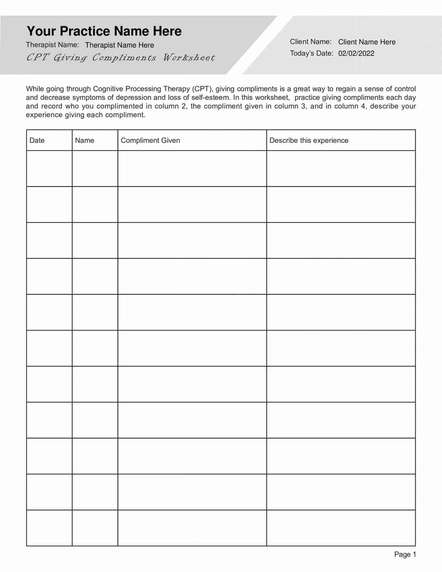 Printable Giving Compliments Worksheet
