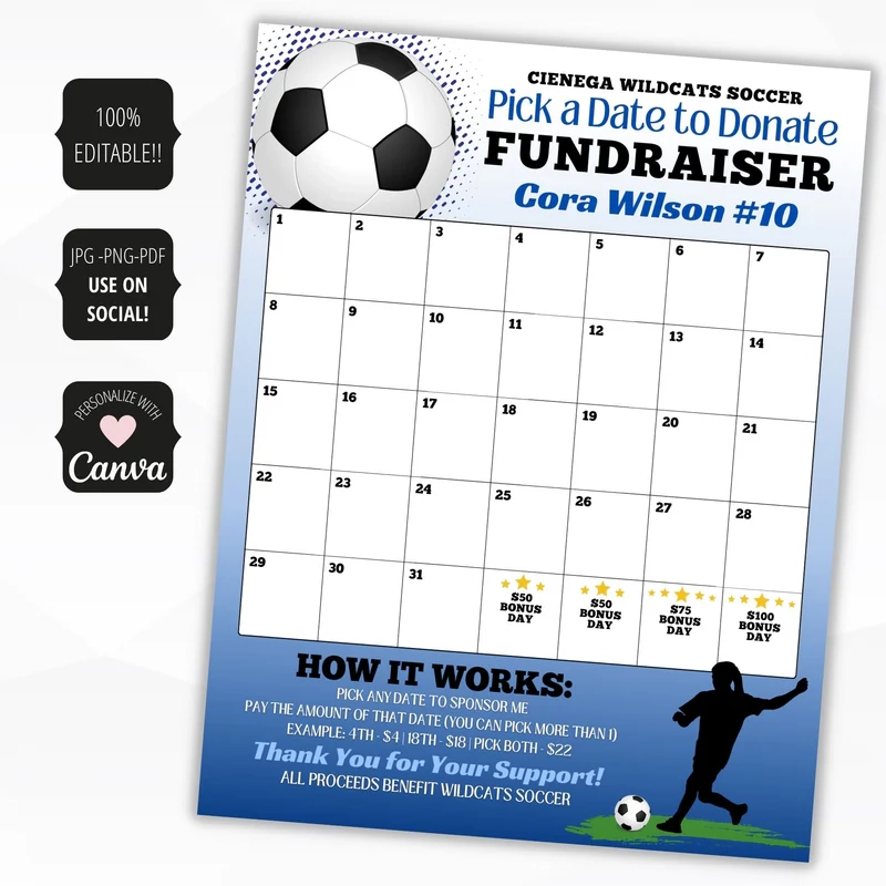 Color Changing Soccer Calendar Fundraiser Simple Desert Designs