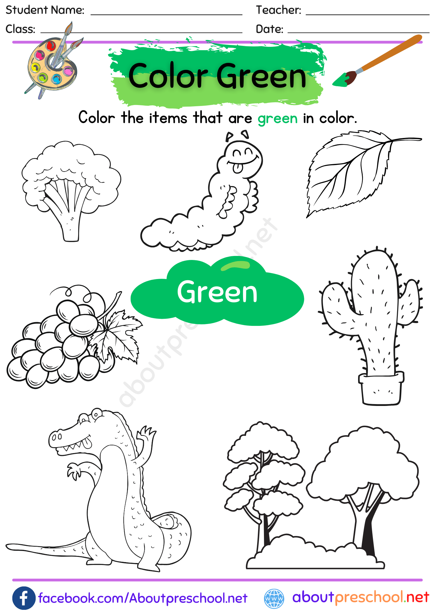 Free Printable Color Green Worksheets