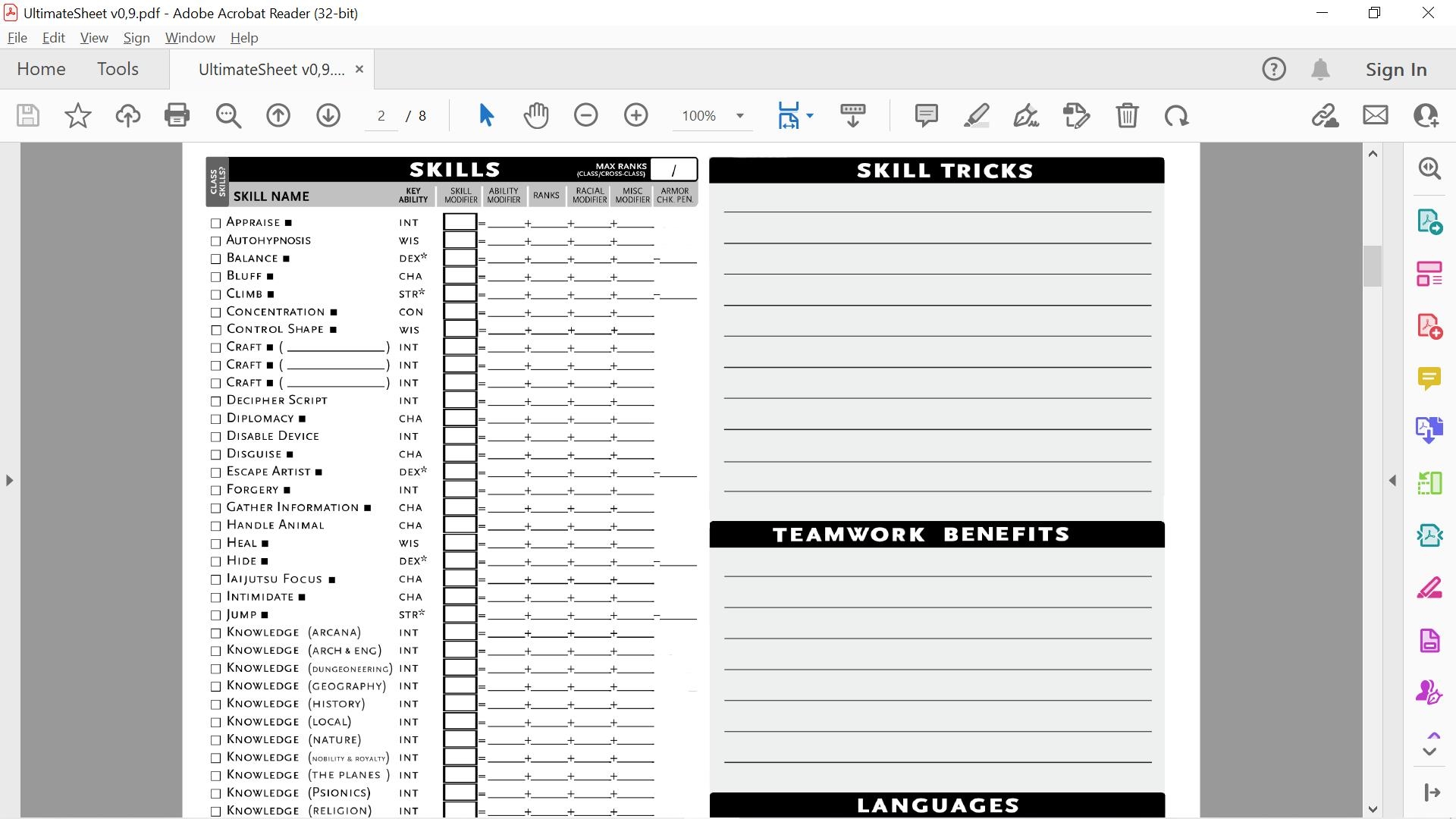 3.5 Character Sheet Printable